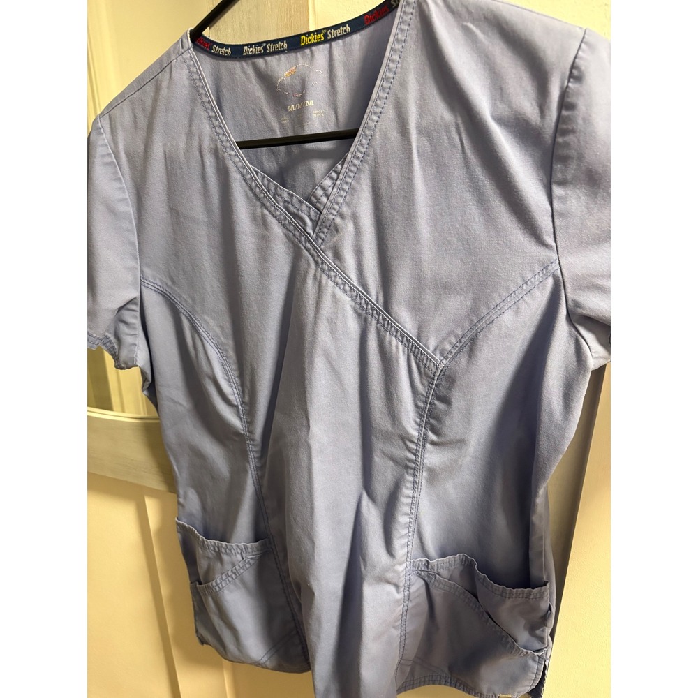 Dickies Stretch Scrub Top Womens Medium Periwinkle Blue VNeck Short Sleeve